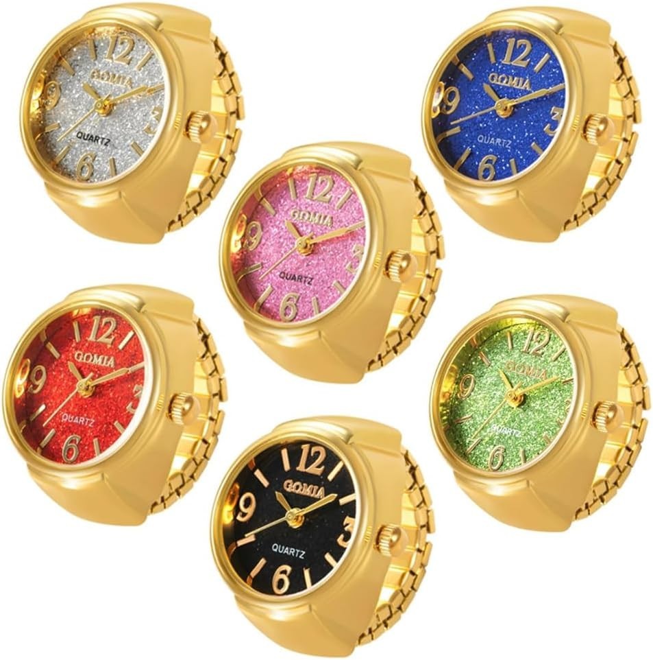 Dazzling 6Pcs Round Dial Finger Watches – Stylish Gift for Every Occasion