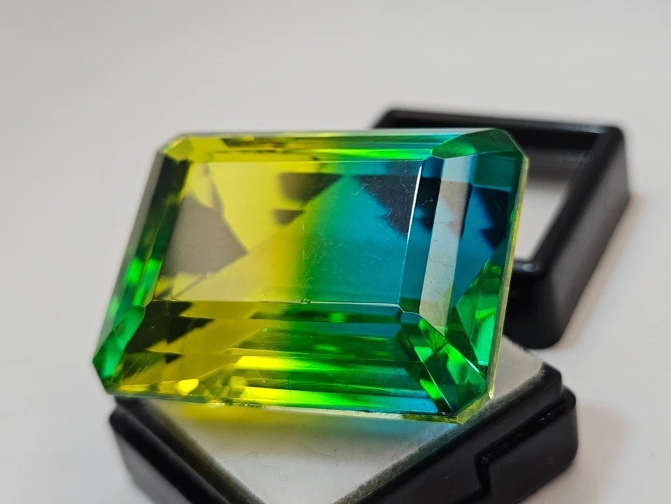 Bi-Colour Emerald Cut 105+ Ct Natural Tourmaline Certified Loose Gemstone