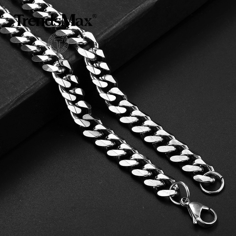 9mm Wide Stainless Steel Curb Cuban Chain Necklace Men’s Jewelry 16-30″