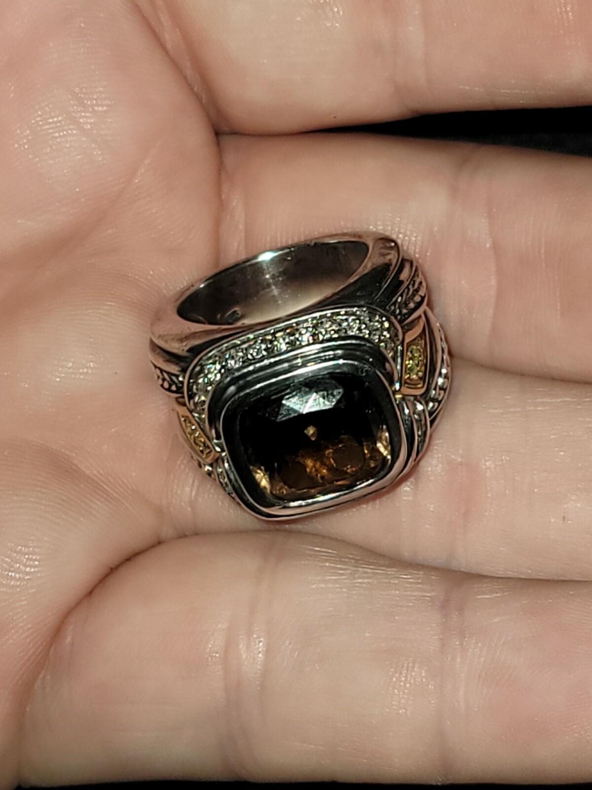 Scott Kay Smokey Quartz & Diamond Ring 6.5. Yellow And White Diamonds.