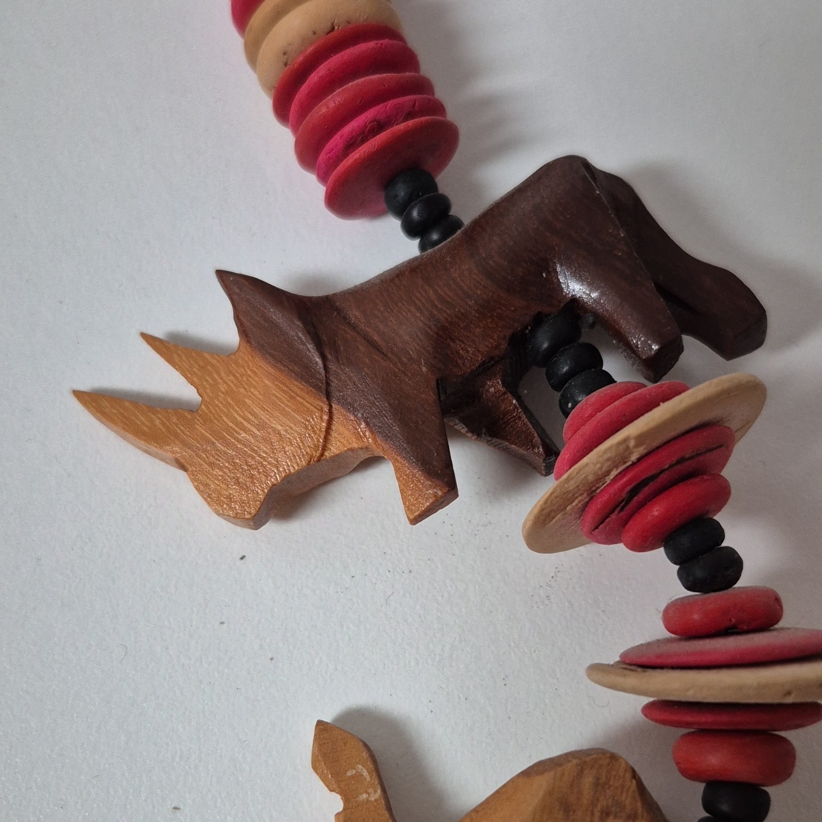 Vintage Hand Carved Wooden Safari Animal Beaded African Tribal Necklace 27 Inche