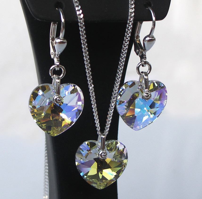 925 REAL SILVER *** Heart Earrings – Pendant – or Set, Rhine Pebble (Synth.)