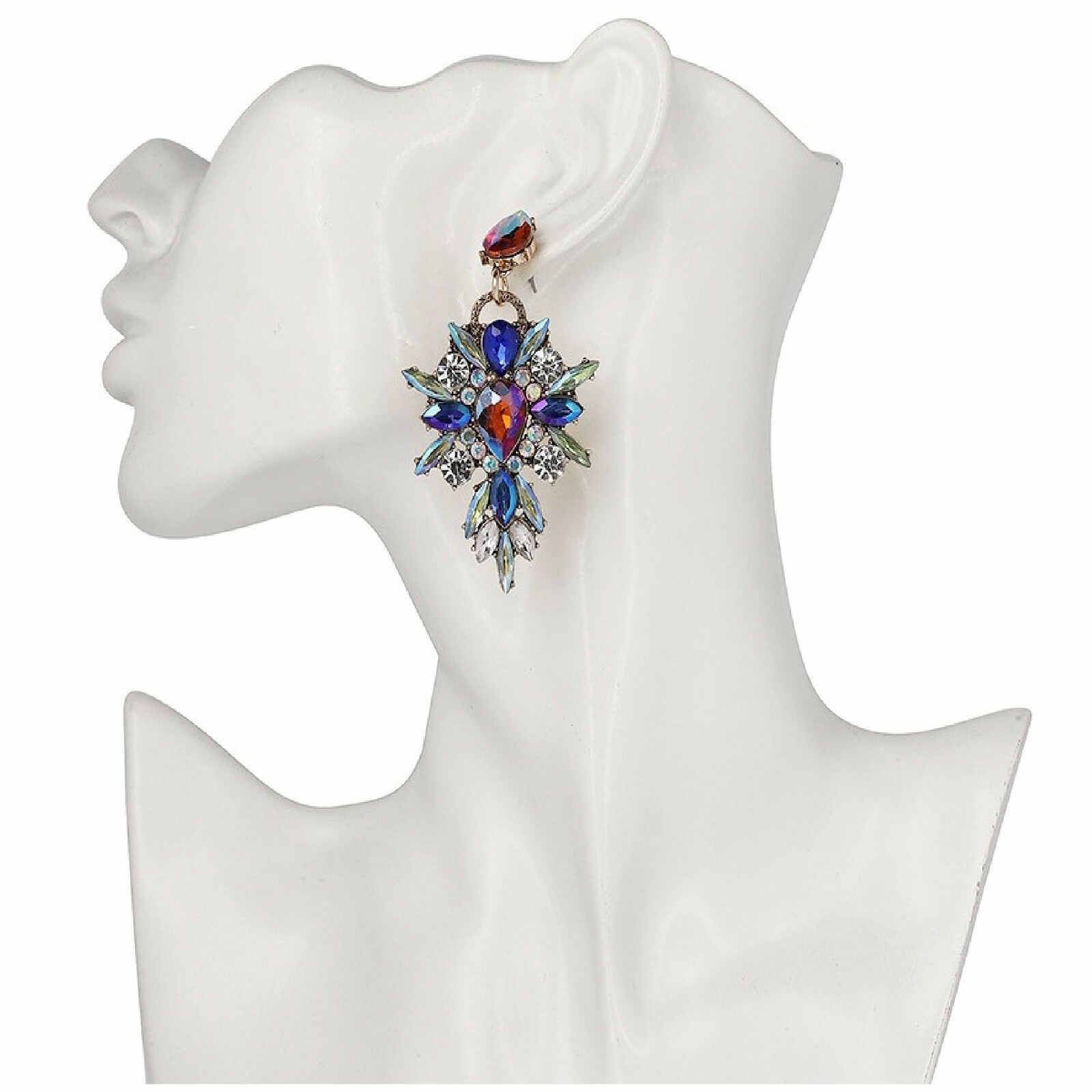 Chandelier Earrings Multi Rhinestone Crystal 2.8 in