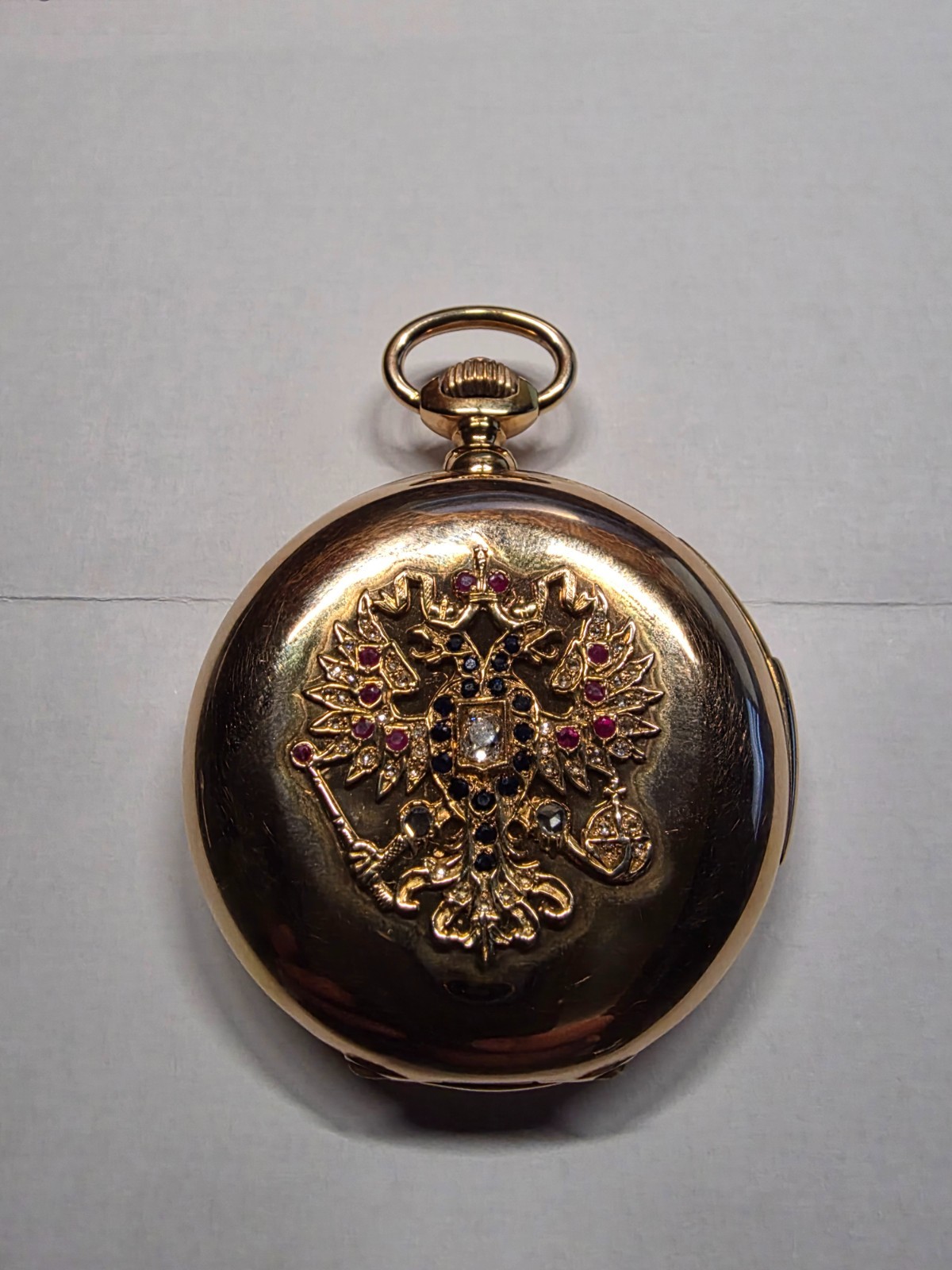Glashutte Russian Imperial Coat of Arms Pocket Watch Repeater 14k Gold
