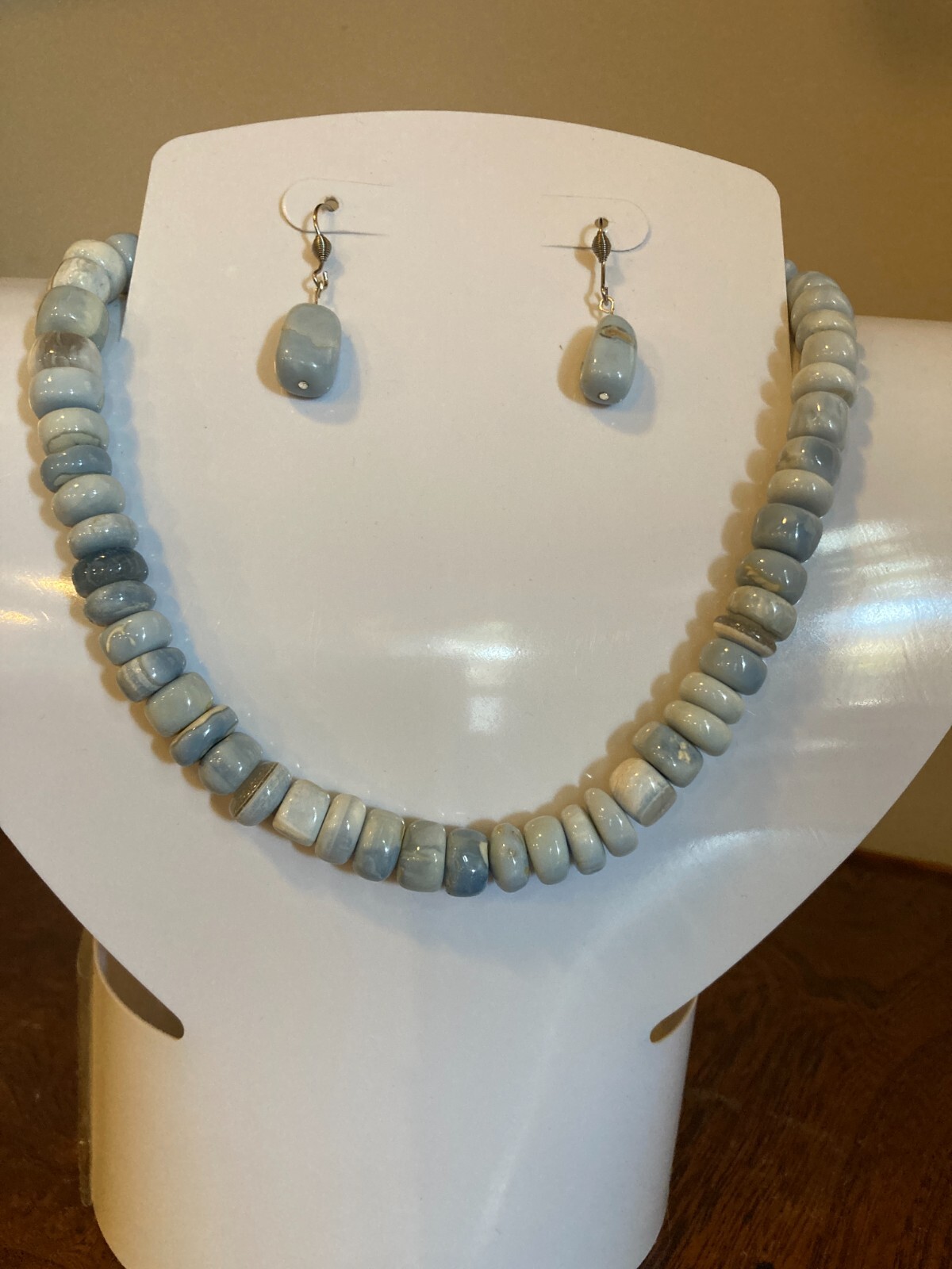 Boho Natural Light Blue Opal & LaceAgate Necklace/Choker & Earring Sets, 16″-20″