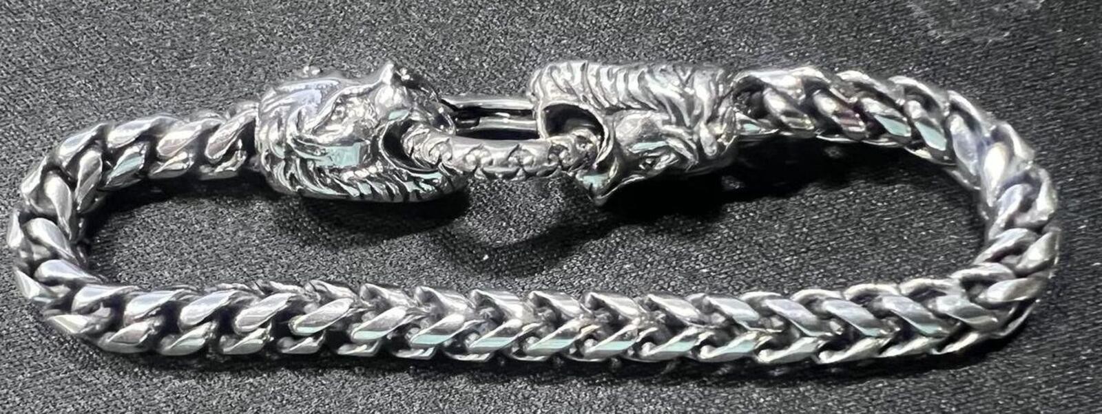 Silver stainless steel Lions Head Mens bracelet link chain