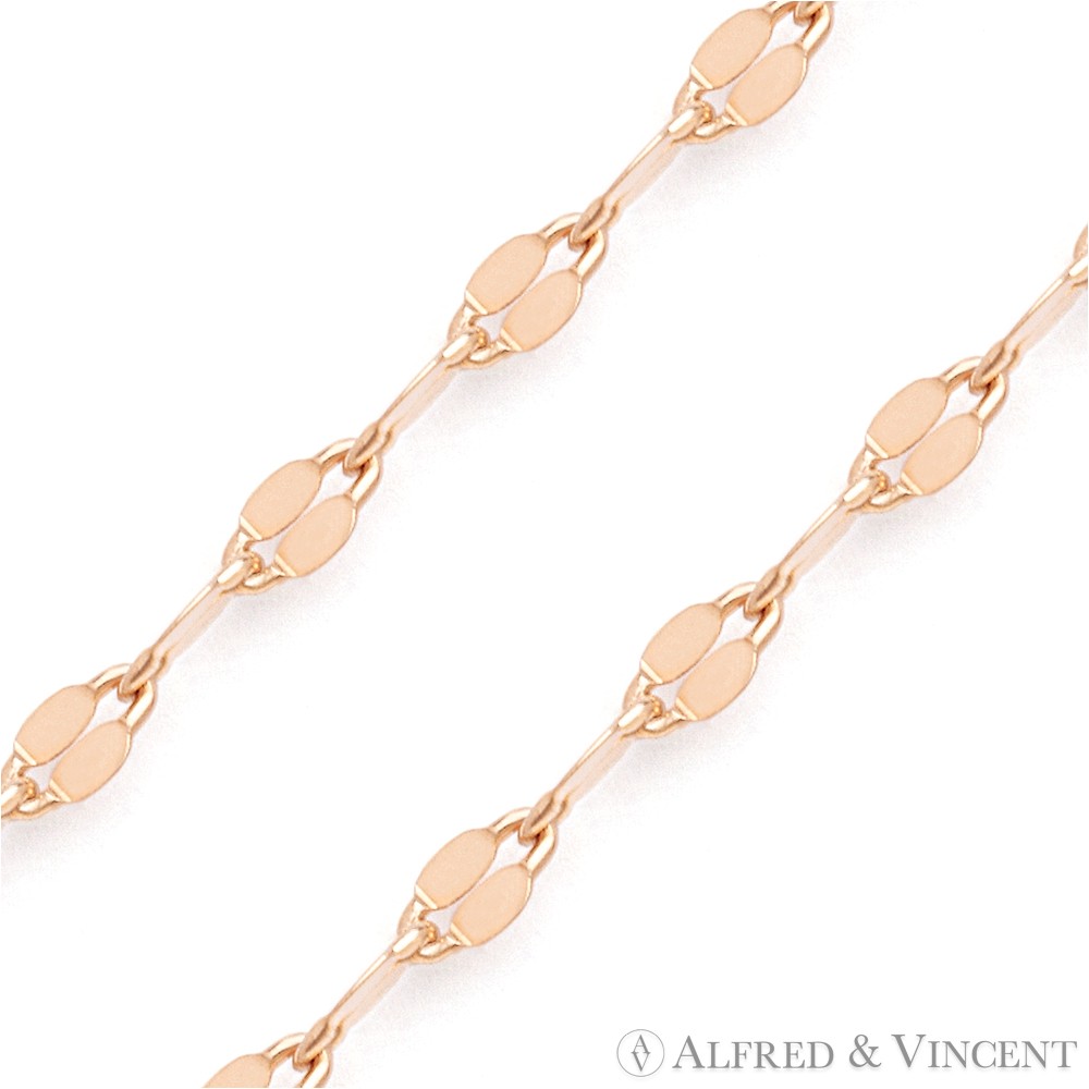 2.2mm Coffee Link 925 Sterling Silver 14k Rose Gold-Plated Mirror Chain Necklace