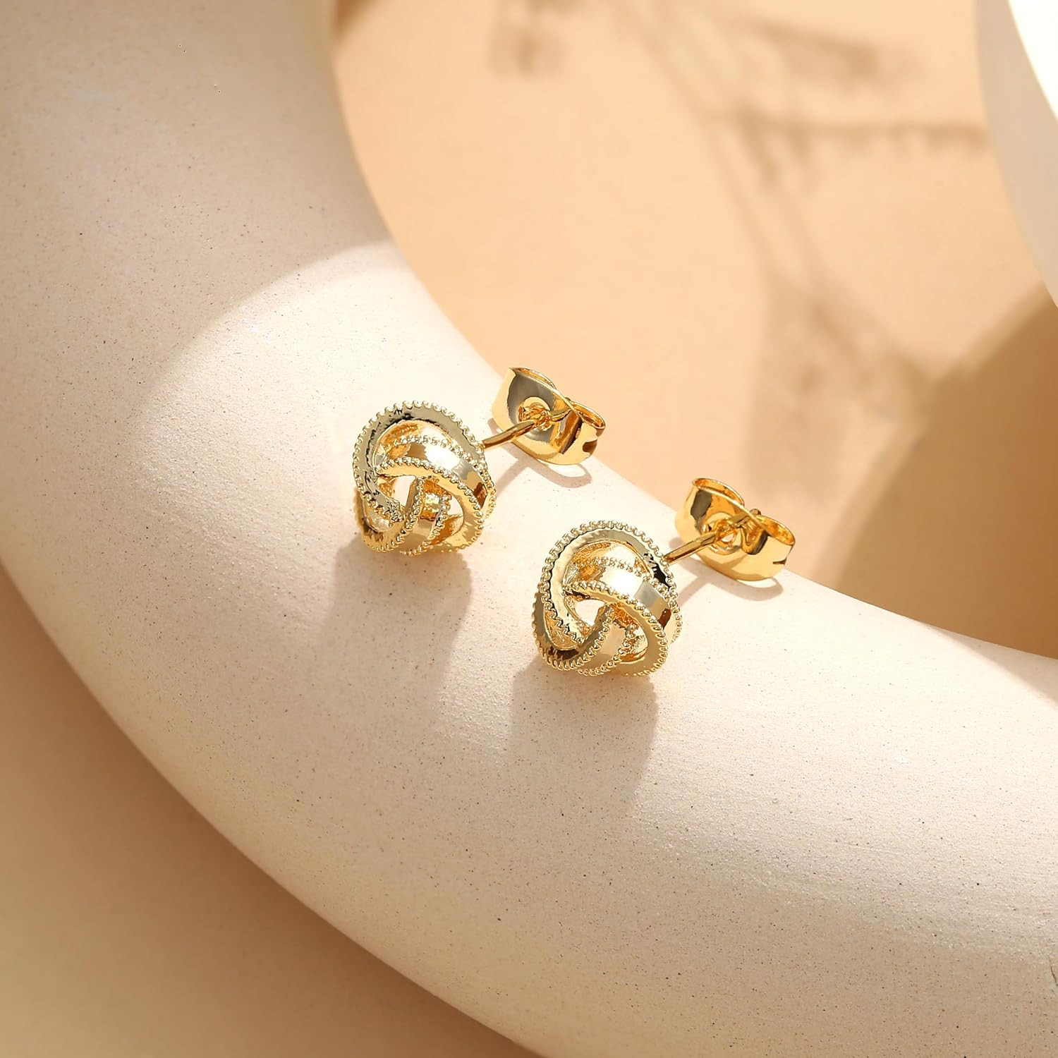 3 Pairs 14K Gold Plated Knot Earrings for Women Hypoallergenic Small Stud Earrin