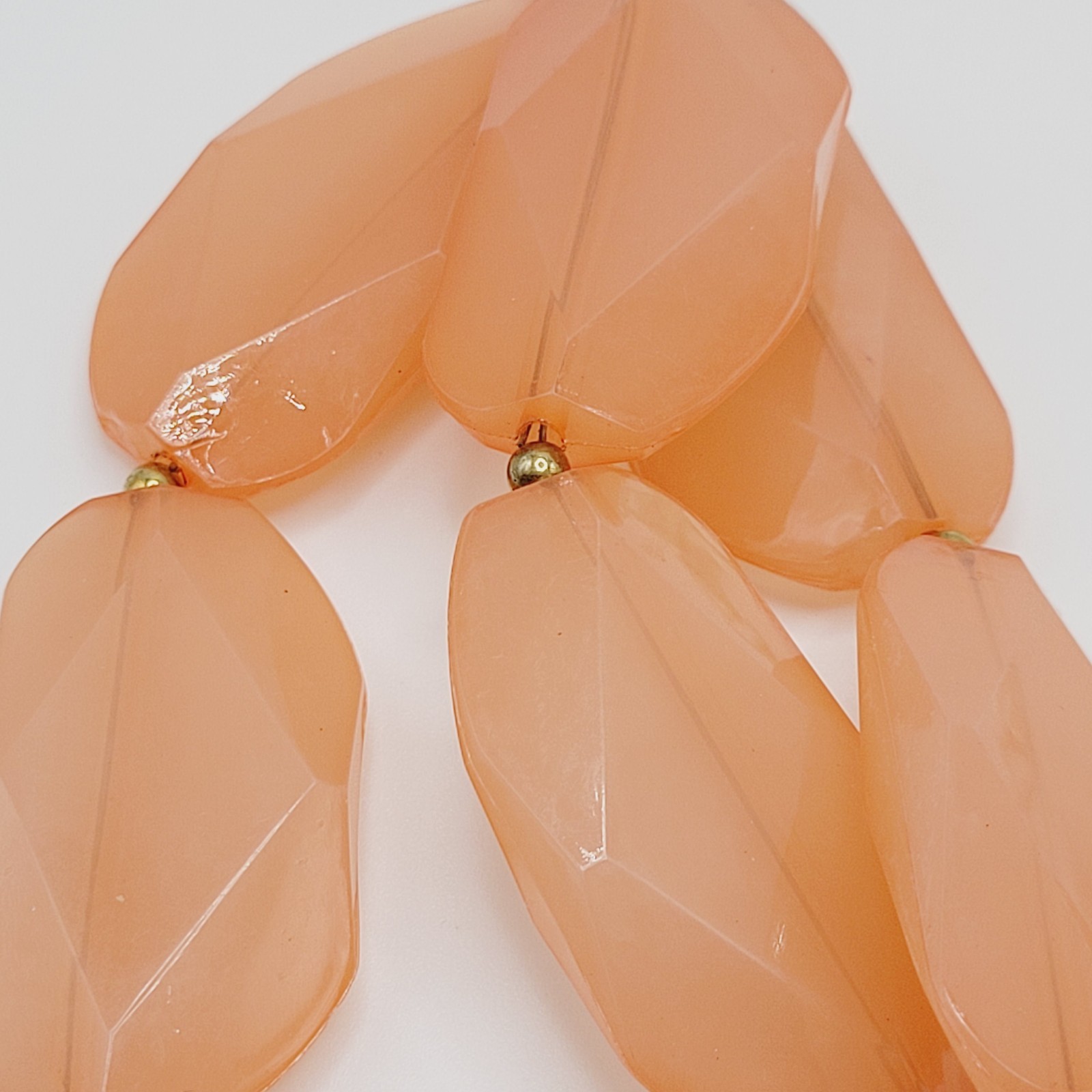 Glamourous Melon Peach Orange Shade Lucite Triple Strand Beaded Necklace 21 Inch