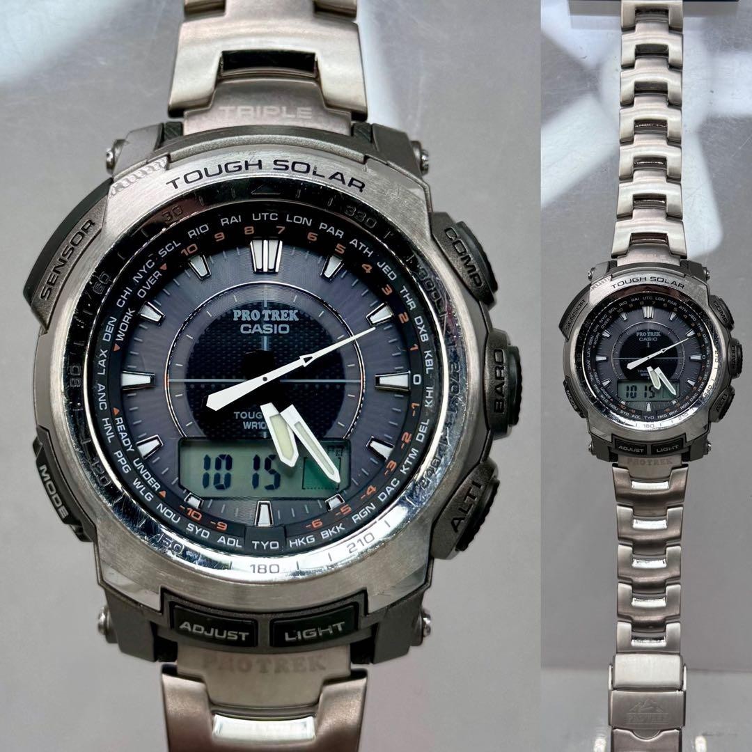 Excellent Condition PROTREK PRW 5100T Radio Solar Metal Band Silver