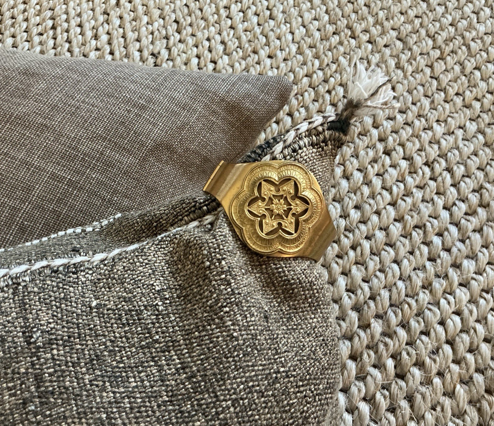 Vintage Wide Die Struck Brass Hinged Raised Medallion Bracelet