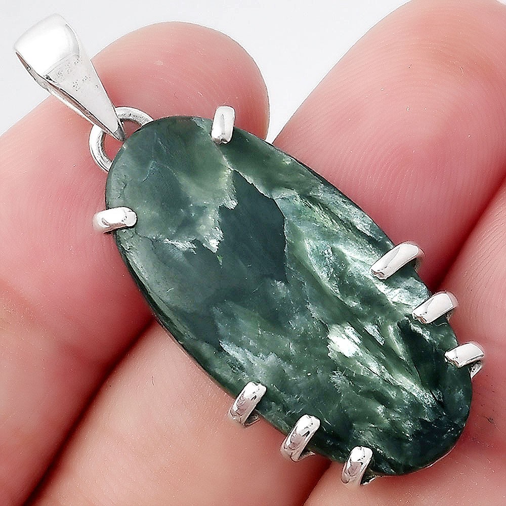 Natural Seraphinite 925 Sterling Silver Pendant Jewelry P-1372