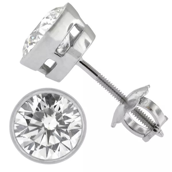 Stud Earrings Classic Bezel Set 14K Gold 1.60 Carat Round Natural Diamond H SI2