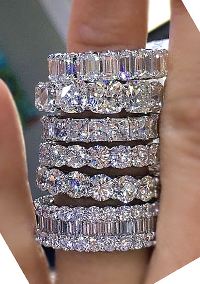 14.10 ct Emerald cut Platinum Eternity Diamond Ring Lab created IGI cert E-F VS