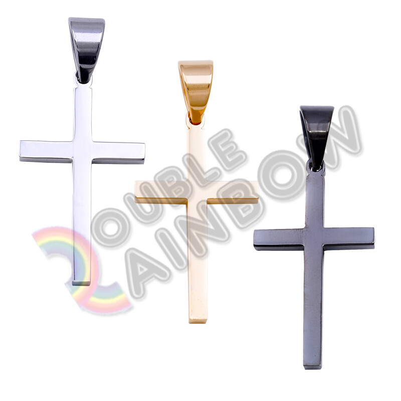 Men Stainless Steel Gold Silver Black Small Plain Simple Cross Pendant P30