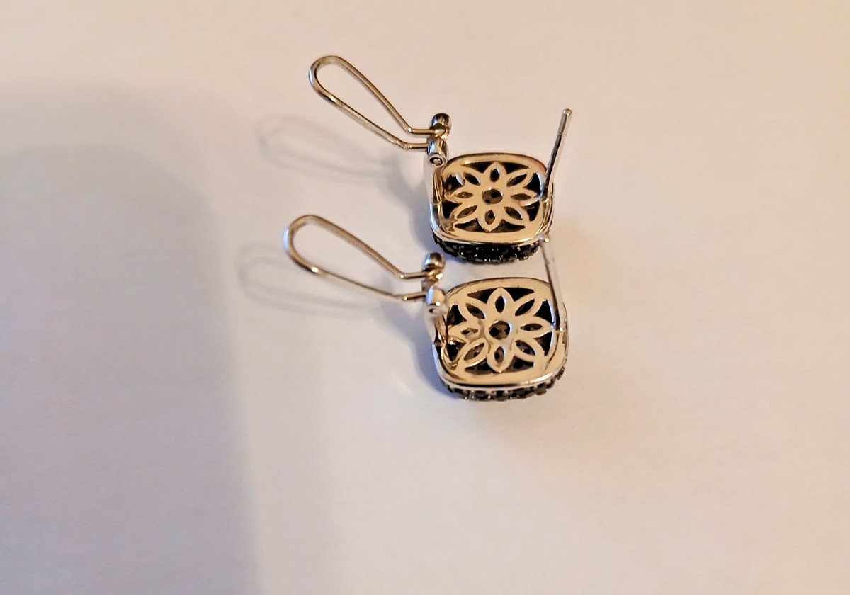 3.25CTW ROUND BLACK SPINEL RHODIUM OVER STERLING SILVER DROP EARRINGS
