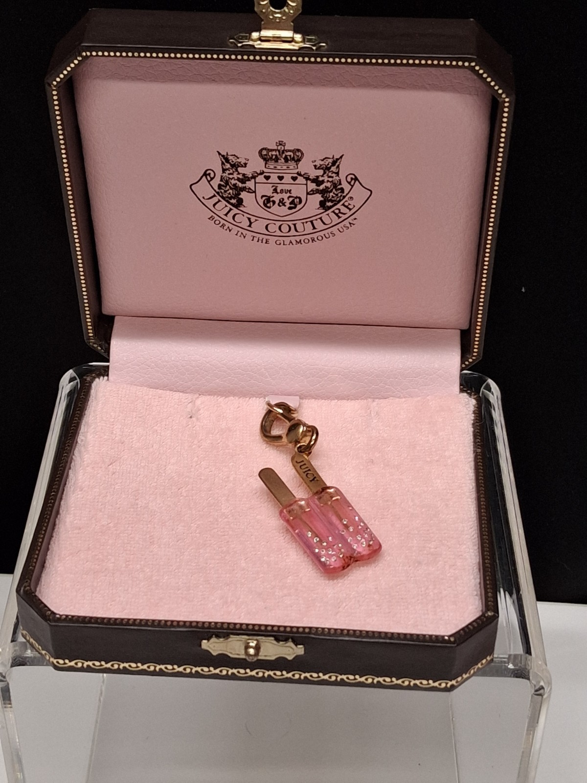 Juicy Couture Pink Popsicle Crystal Charm Pendant Gold Plated 2000’s
