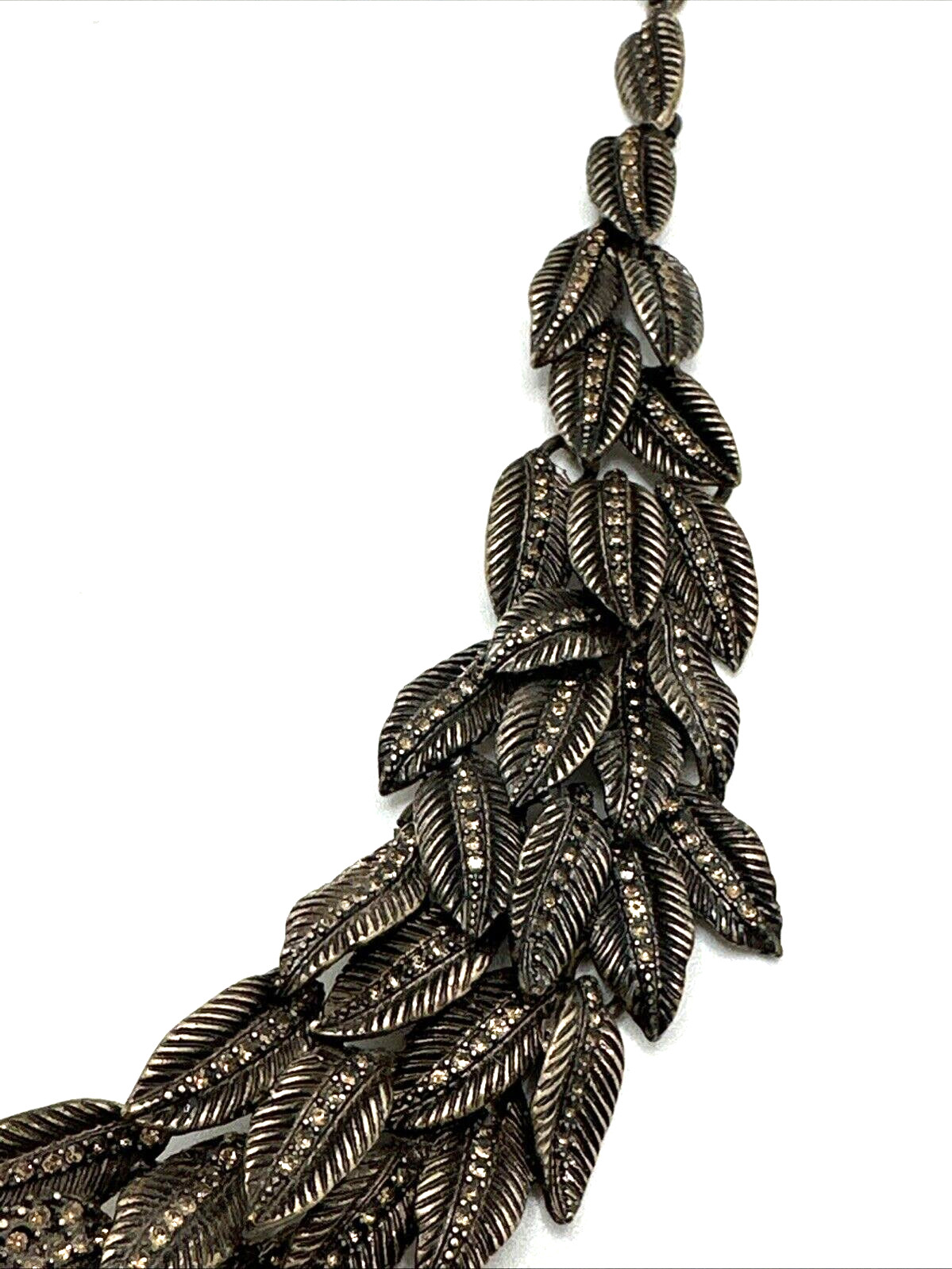 ANN TAYLOR Rhinestone Leaves Collar Necklace Bronze Tone Runway Statement 21″