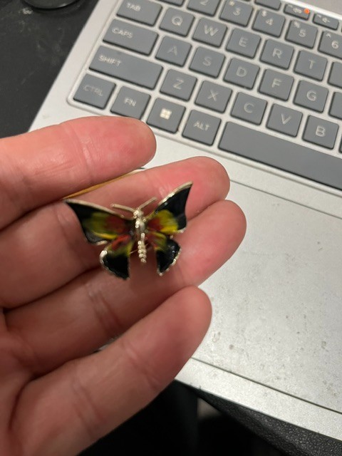 vintage butterfly scatter pins brooch set of 2 whims fairy black yellow red enam