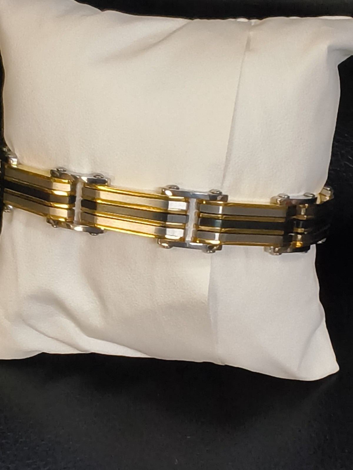 Men’s Stainless Steel Gold Black Silver Link Bracelet 8.5″ Fold Over…