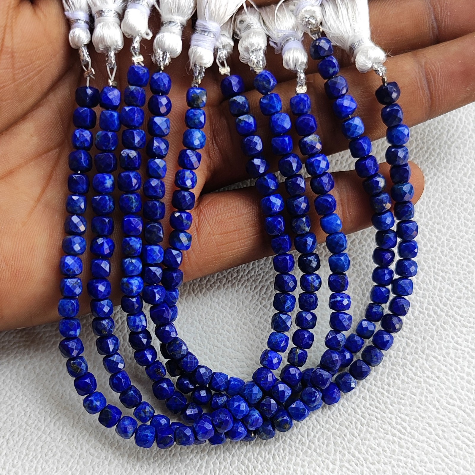 Natural Lapis Lazuli 5mm Faceted Cube Beads 7″ Strand Afghanistan Blue Gemstone