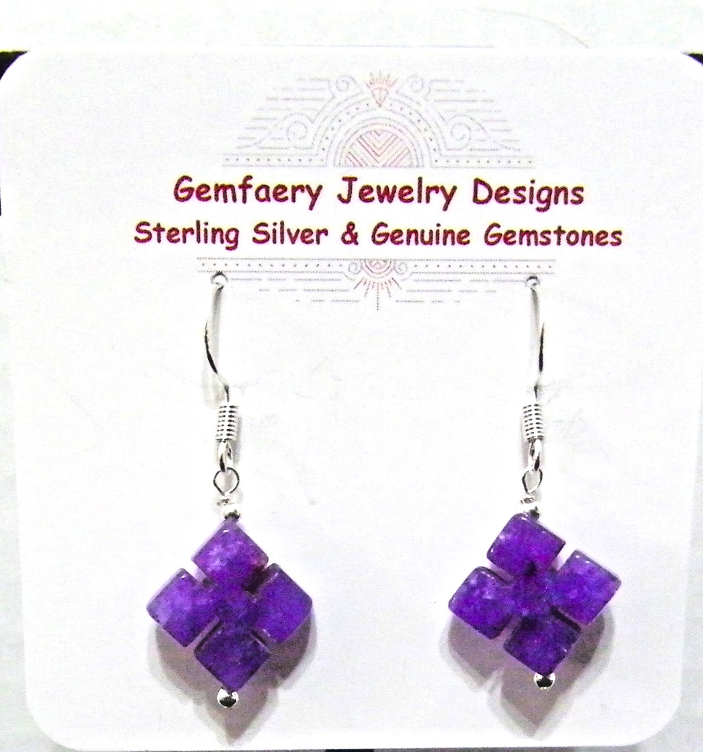 Sterling Silver Carved Amethyst Gemstone Dangle Earrings #1199…Handmade USA