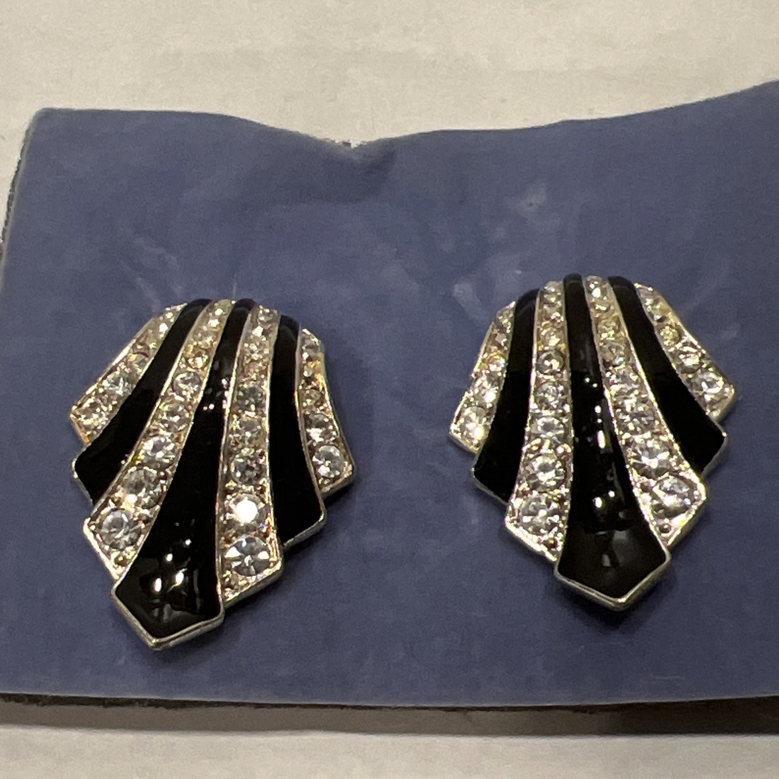 Nina Ricci Avon Art Deco Jewelry Crystal Black Enamel Earrings