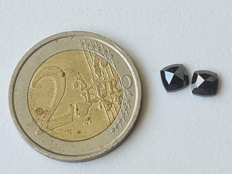 5mm Black Diamond Pair, Natural Black Square Shaped Rose Cut