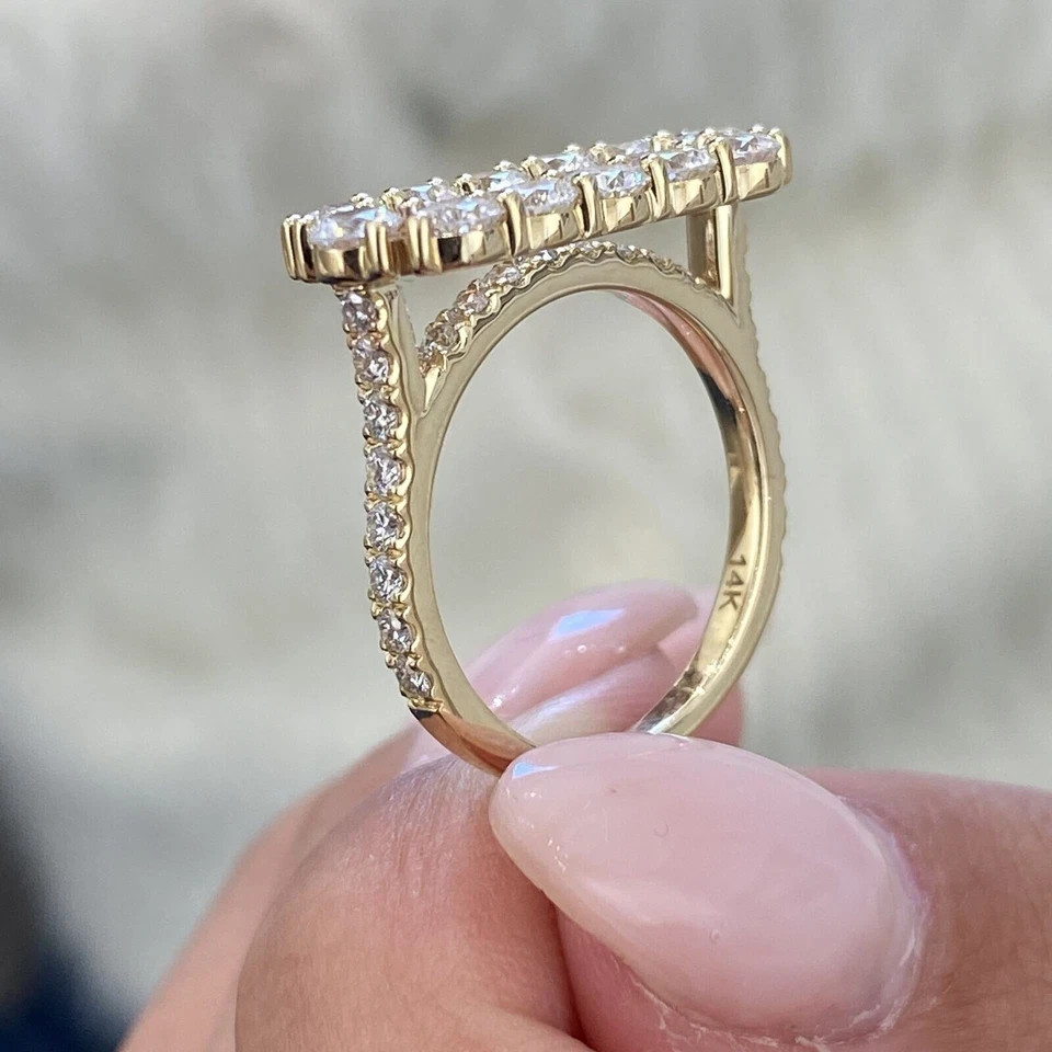 2Ct Round Cut Simulated Real Moisannite Fancy Band Ring 14k Yellow Gold Plated
