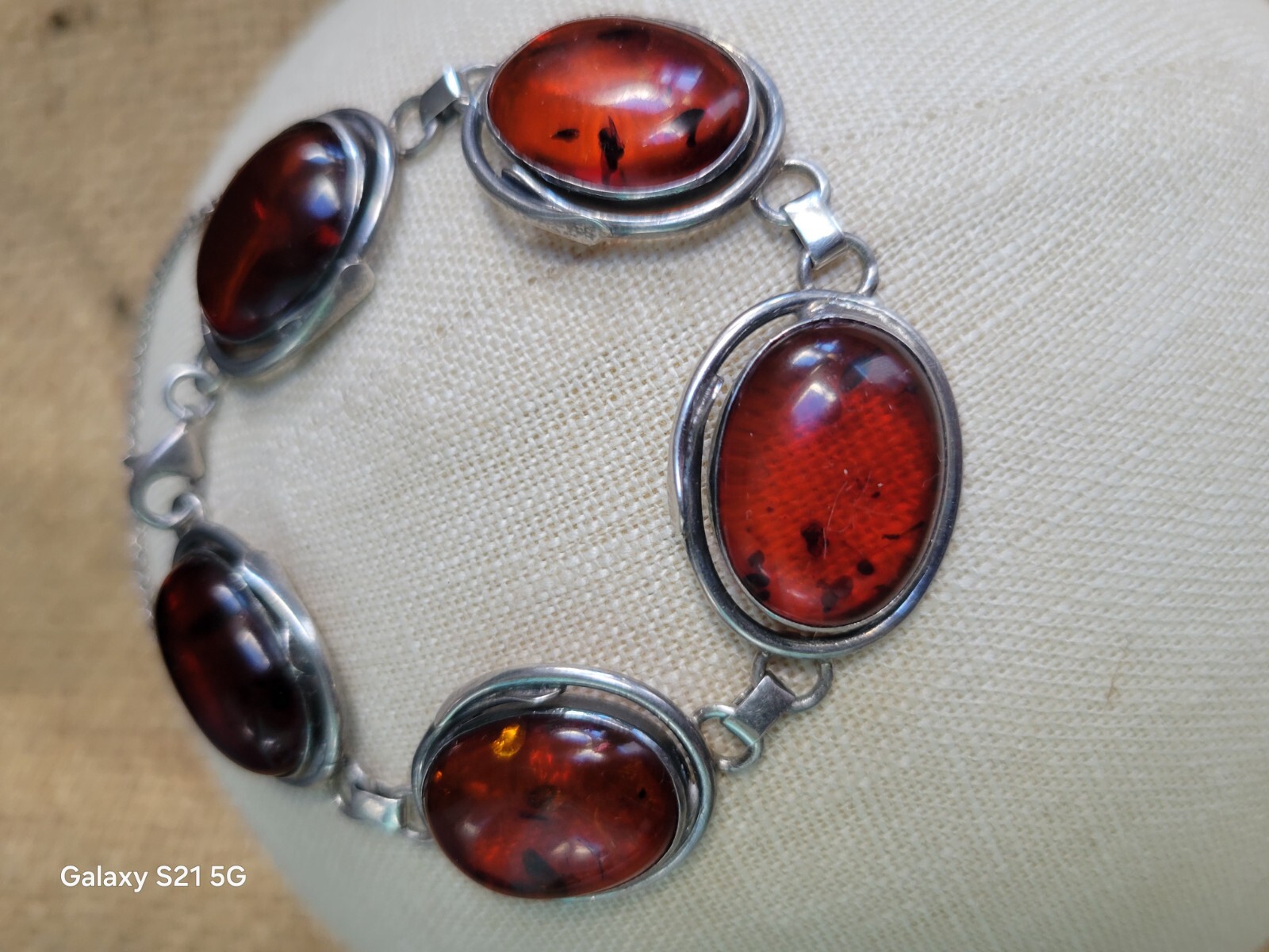 Amber Bracelet 5 Cabochons Sterling Silver Susan Cummings McClures Nsv. TN 90’s
