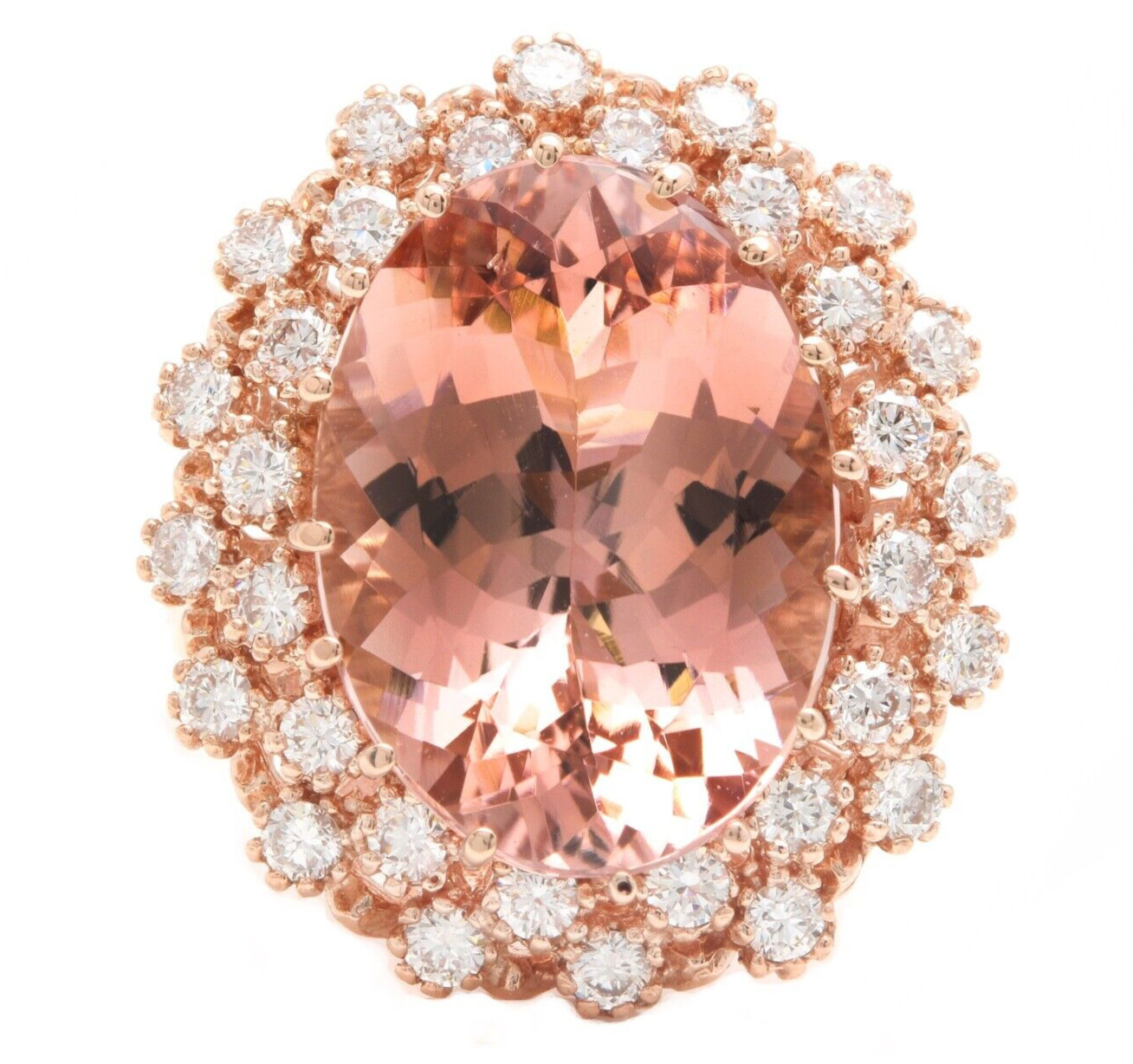 14.60 Carats Natural Morganite and Diamond 14K Solid Rose Gold Ring