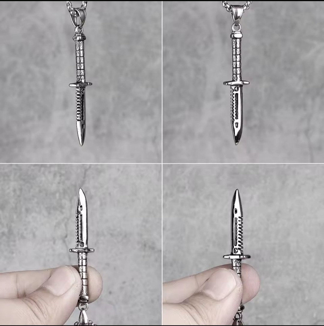 Stainless Steel Dagger Pendant Necklace Men’s Survival Knife Sword Charm Chain
