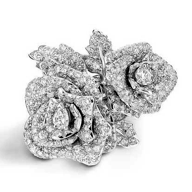 Floral Shape Statement Ring Simulated Zirconia Silver Tone Prong Set Jewelry