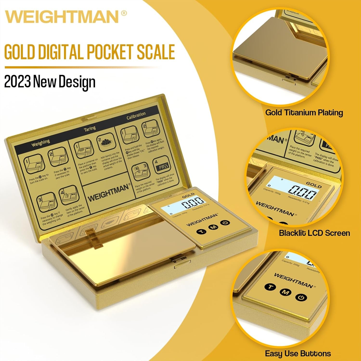 WEIGHTMAN Digital Scale Gram, 200g/0.01g Pocket Gold Titanium