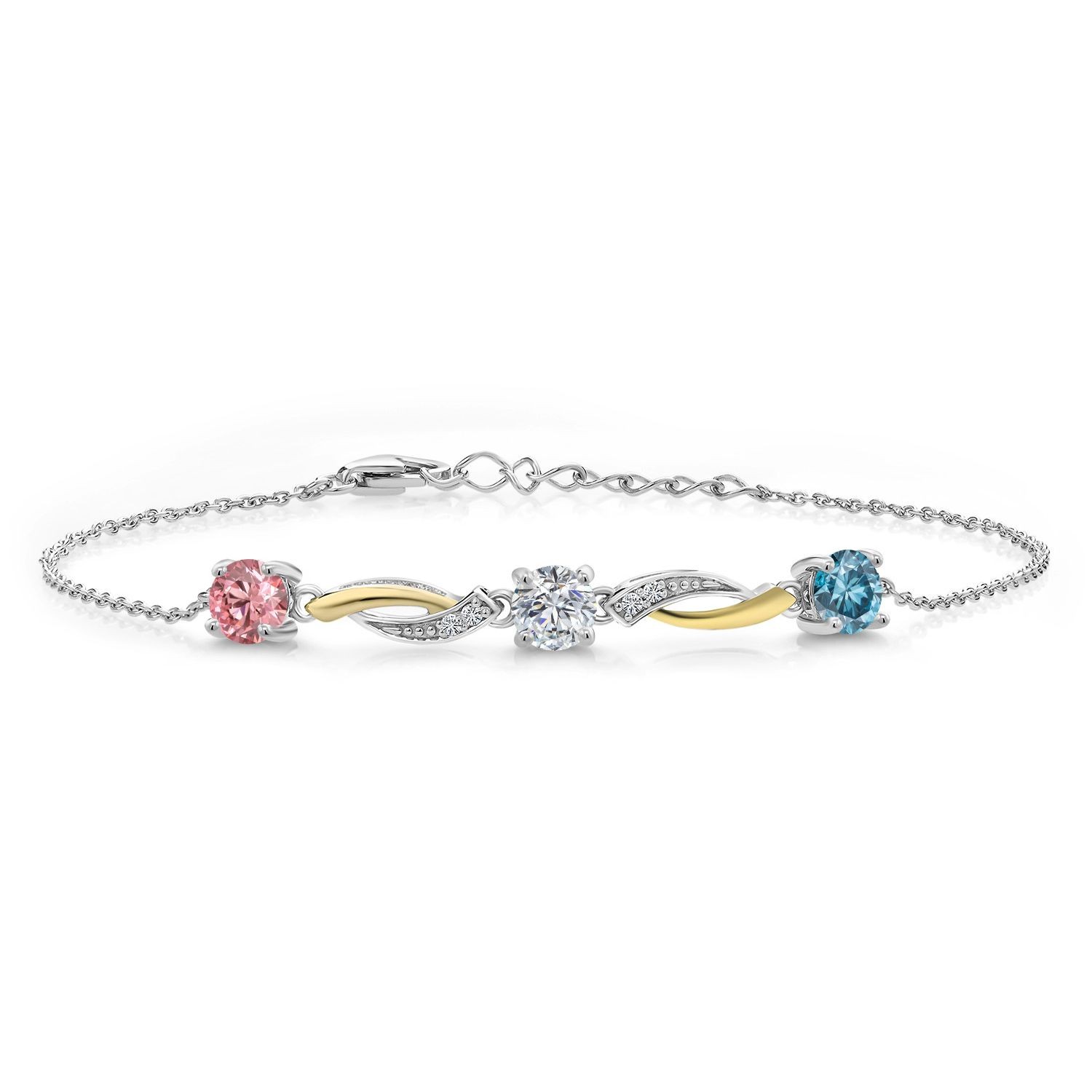 1.54 Cttw Lab Grown Diamond 925 Silver and 10K Yellow Gold 7 Inch Tennis
