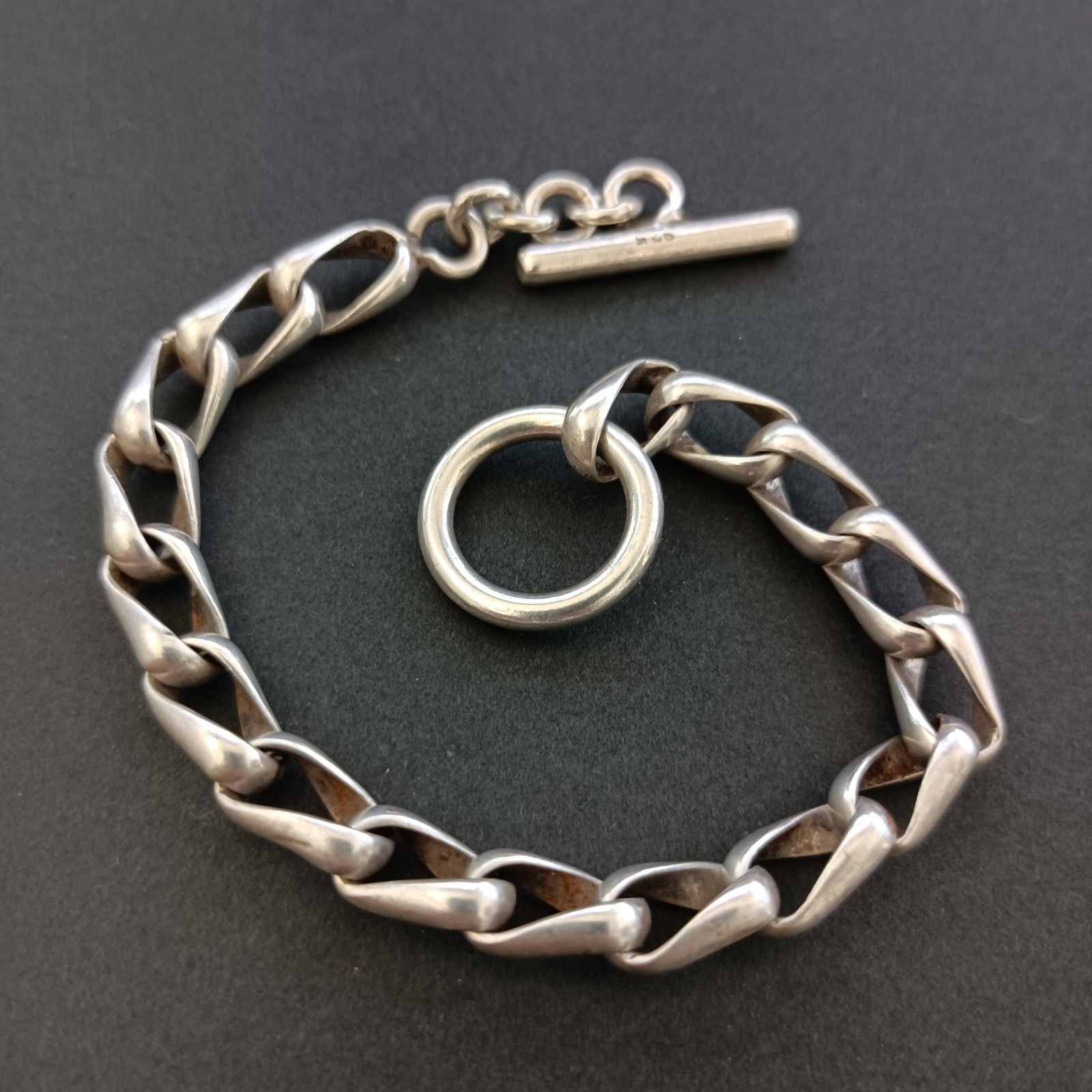 Vintage Sterling Silver Bracelet Heavy Solid Twisted Link Chain Toggle 925 Bold