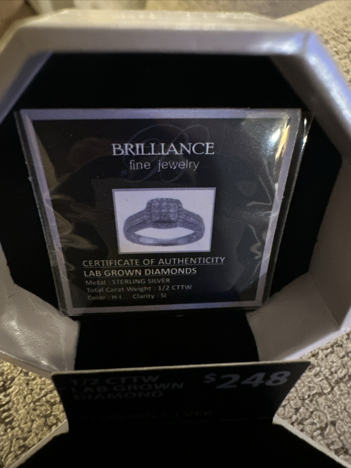 Brilliance Fine Jewelry Sterling Silver 1/2 CT Lab Grown Diamond Engagement Ring