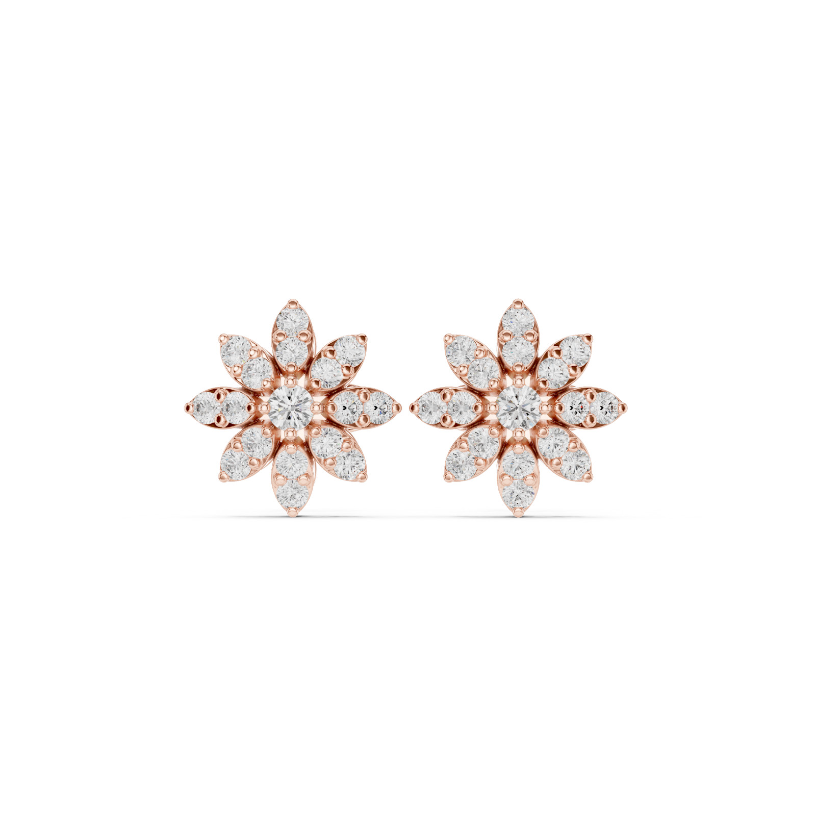 Certified VVS1 D Natural Diamond Women Alosia Floral Stud Earrings 14k Gold Over