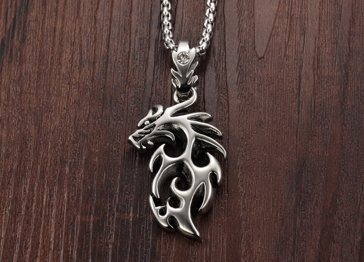 Dragon Flame Necklace for Men or Women Stainless Steel Gothic Biker Ginger Ly…