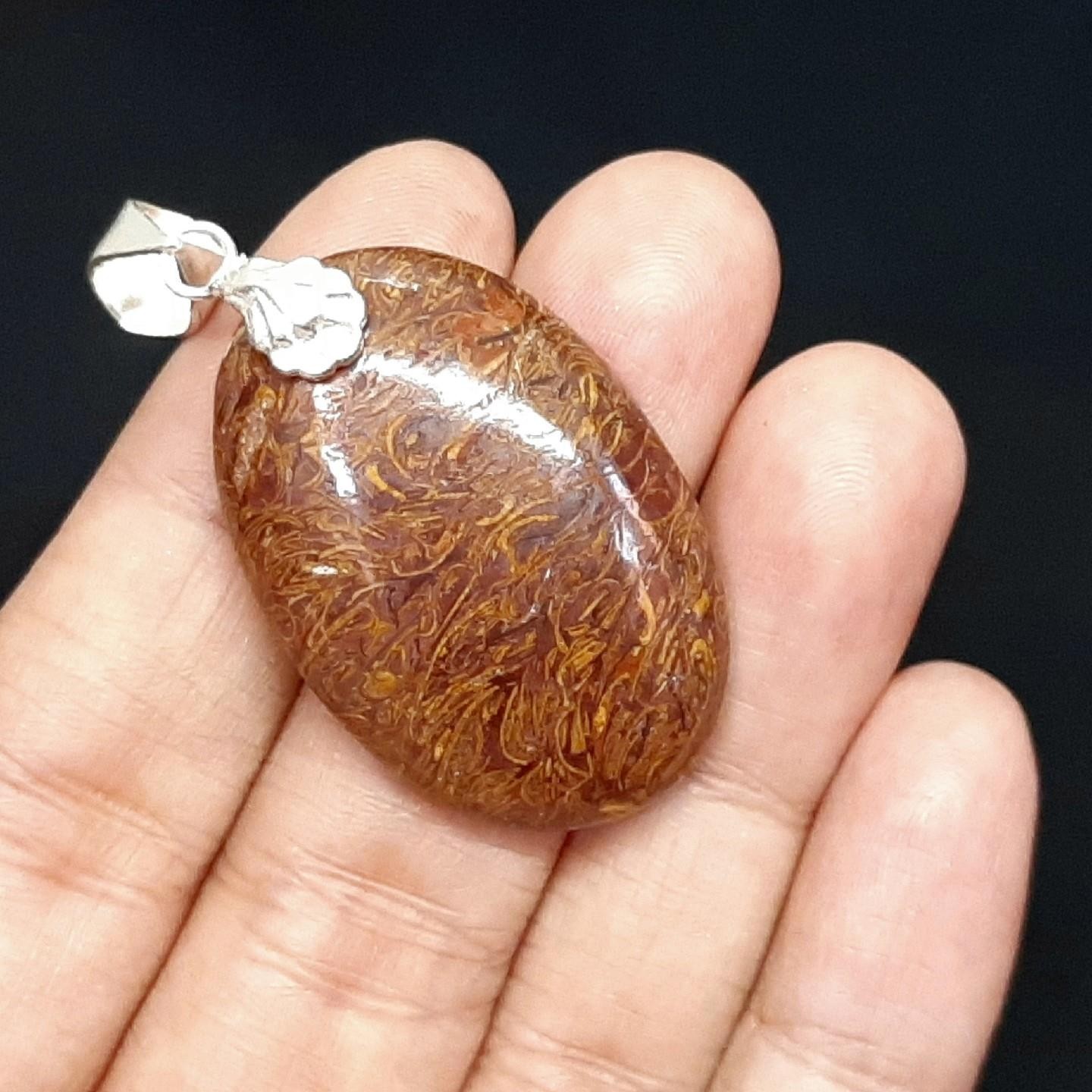 LARGE 20.60ctw Jasper Cabochon Silver Pendant 13.3g