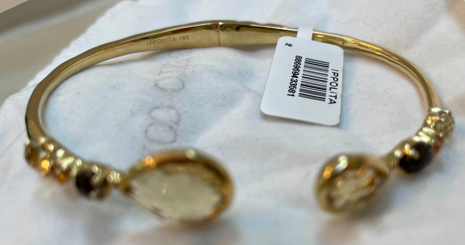 NWT Ippolita Rock Candy Citrine Smoky Quartz 18K Yellow Gold Cuff Bracelet Small