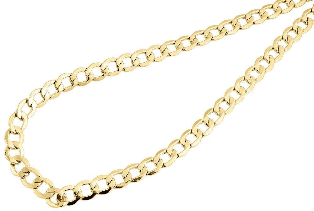 10K Yellow Gold 6.50mm Hollow Plain Cuban Curb Link Chain Necklace 16-30 Inches