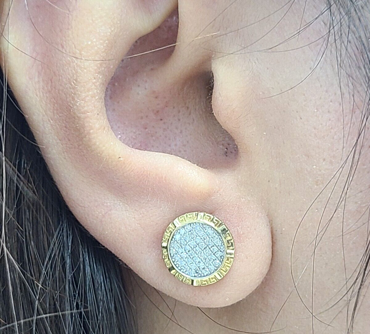 10K Yellow Gold Genuine Natural 0.25ctw Pave Diamonds Studs Earrings 10.8mm