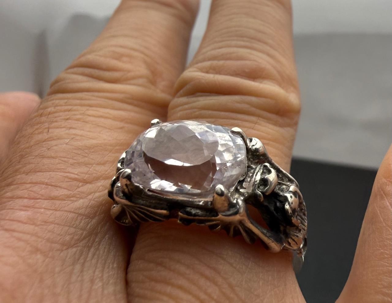 6.42 CT LIGHT PINK KUNZITE .925 STERLING SILVER MENS DRAGON RING SIZE 9.5, 7.8GR