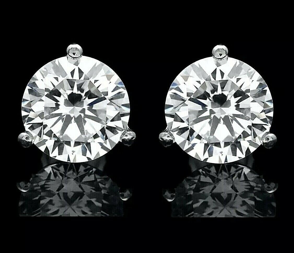 3 Ct Round Cut Lab Created White Sapphire Solitaire Stud Earrings14K White Gold