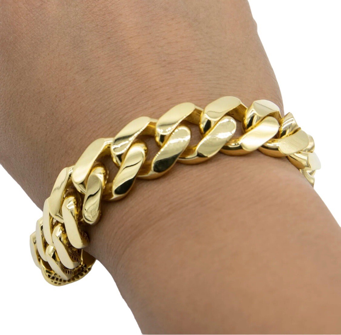 17mm Miami Cuban Royal Link Plain Box Clasp Bracelet Real 10K Yellow Gold 8.5″