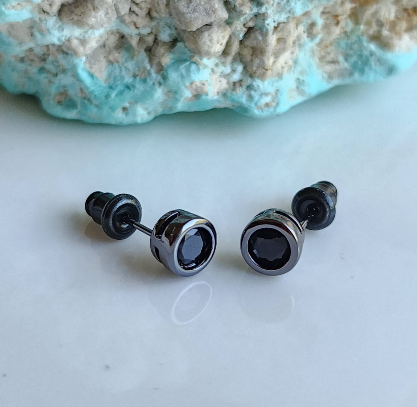 925 Sterling Silver 1CT Round Black Onyx Earrings Black Gold-Plated