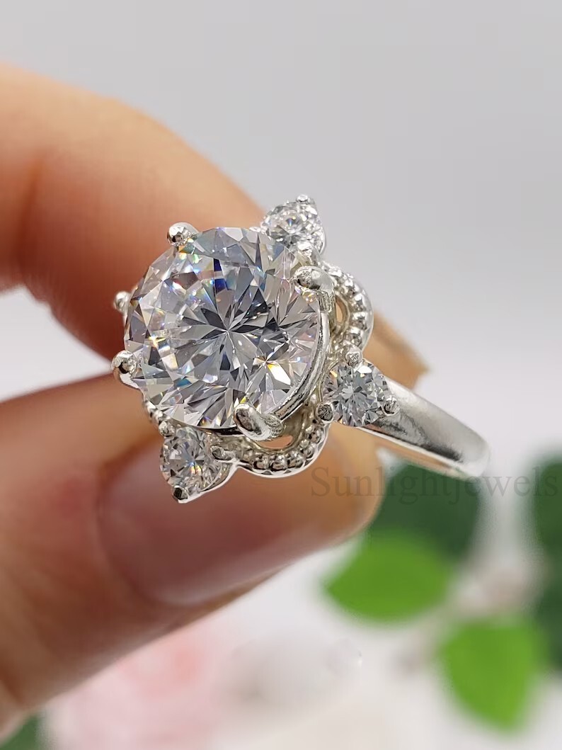 Designer 3.25 Ct Off White Round Cut Certified Diamond Solitaire 925 Silver Ring