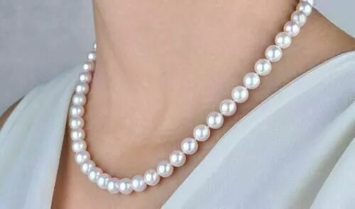 20 Inch Gorgeous AAAAA Japanese Akoya 8-9mm White Pearl Necklace 14K Gold Clasp