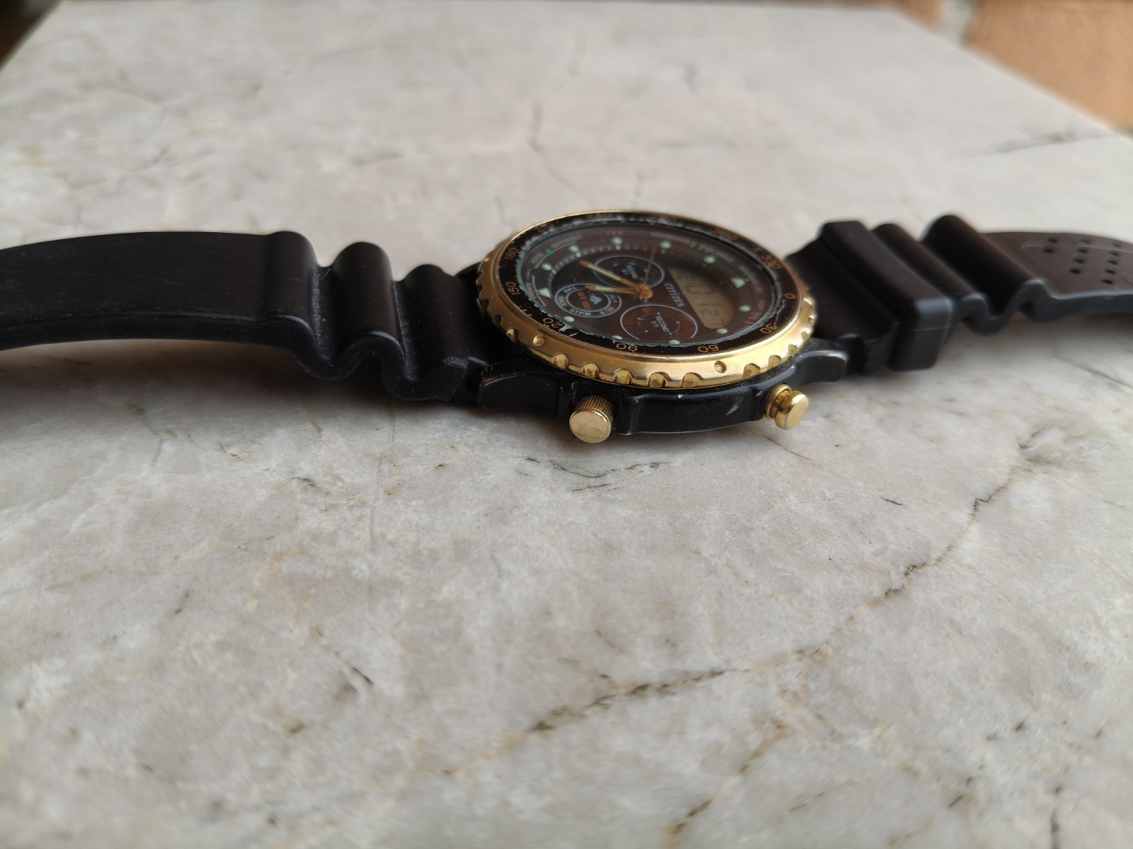 80s CITIZEN YACHT TIMER C050-088409 BLACK PVD WATCH WATCHES WORKING *DEFECTIVE*